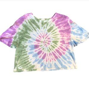 SO Boxy Cropped Tie Dye Short Sleeve Tee Women Juniors Sz M #37P